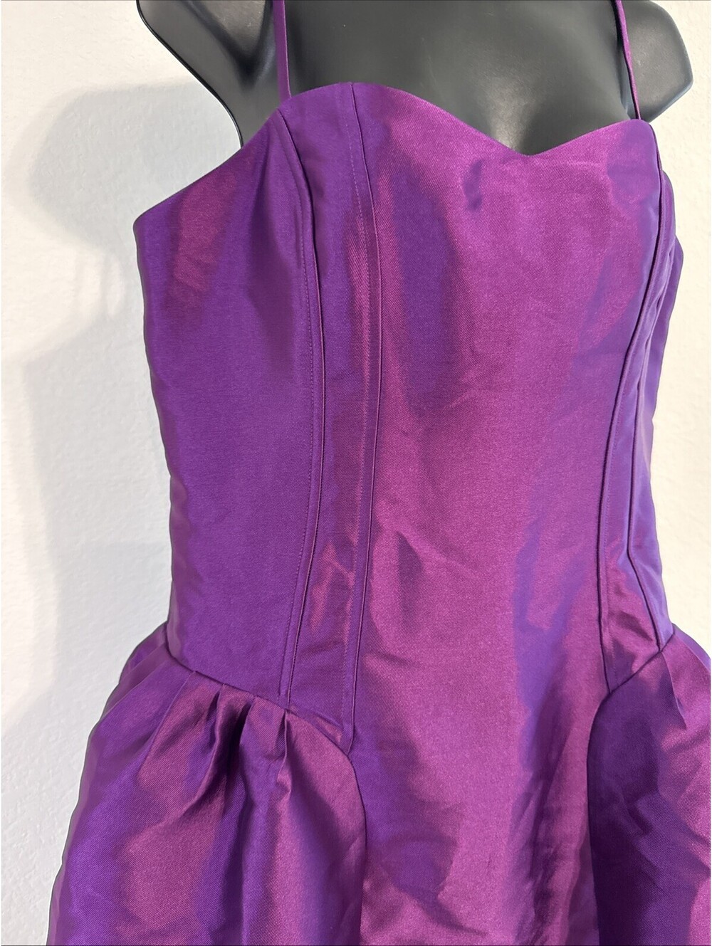 NWT Express Purple Satin Sweetheart Drop Waist Smocked Back Mini Dress 14 - Picture 3 of 9